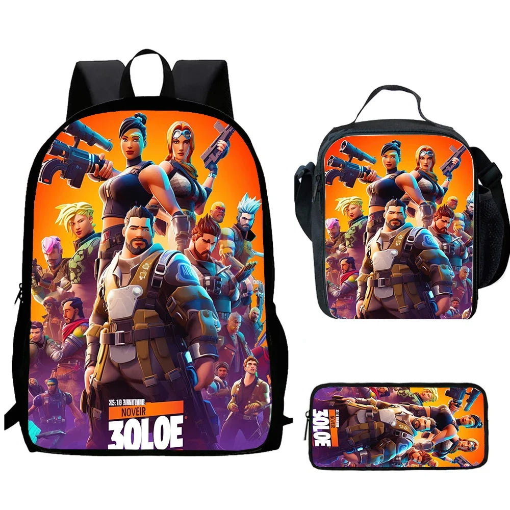 Cartoon F-For-T-TNITE Child School Backpack With Lunch Bags Pencil Bags For Kindergarten,Best Gift For Boys and Girls