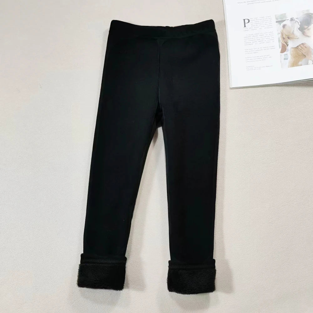 2023 Girls' Pants, Children's Winter Thickened Warm Trousers, Warm Elastic Pink Navy Blue Leggings, Boys' Feet Pants