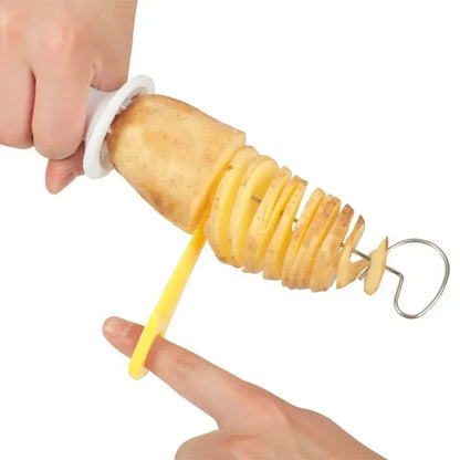 Potato Slicing Skewer Manual Rotating Tower Spiral Cyclone Potato Roll Slicing Skewer Cut Potato Roll Gadgets