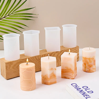 3D Geometric Silicone Candle Mold New Texture Cylindrical Scented Soap Mold DIY Square Column Hexagonal Cylinder Mold Home Decor