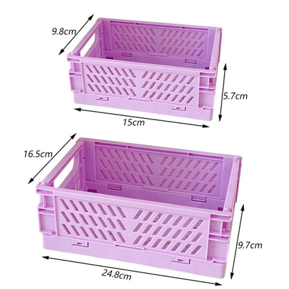 Collapsible Crate Plastic Folding Storage Box Basket Utility Cosmetic Container Desktop Holder Home Use School Desk Storage Box