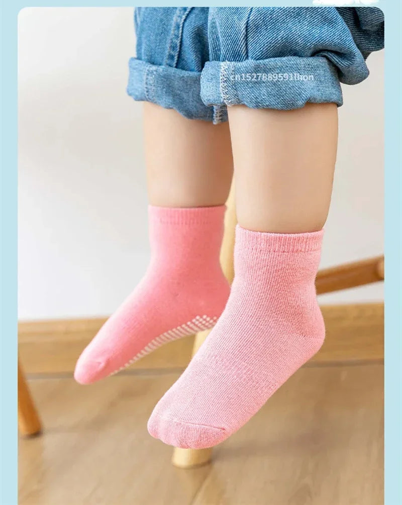 6 Pairs/Lot Spring Autumn Kids Anti-slip Socks Solid Color Soft Breathable Cotton Babys Boat Socks Boys GirlsTrampoline Socks