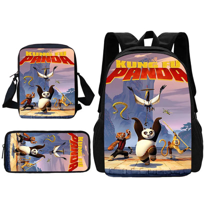 Cartoon Kung Fu Panda Child School Backpack With Shoulder Bag Pencil Bags School Bags for Boys Girls Best Gift