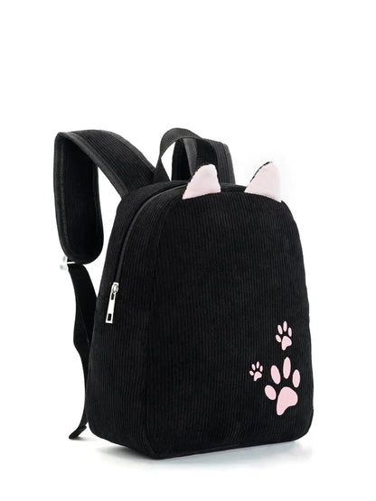 Cute Kitten Paws Embroidered Corduroy Women'S Backpack Classic Backpack Suitable For The School Season Outdoors