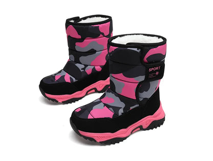 2024 Winter Children Shoes Plush Waterproof Fabric Non-Slip Girl Shoes Rubber Sole Snow Boots Fashion Warm Outdoor Boots