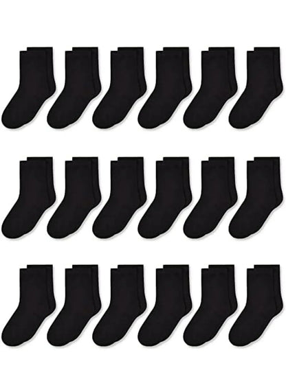 Kids Crew Socks, Mid Cut Socks For Toddler Kids Boys Girls(1-14 Years), 18Pairs Athletic Mid Calf Socks Multipack