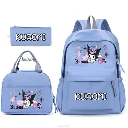 3Pcs/Set Lovely Kuromi Melody Backpacks Lunch Bag Pencil Bag Teen Women Men School Students Backpack Cartoon School Bag Mochila