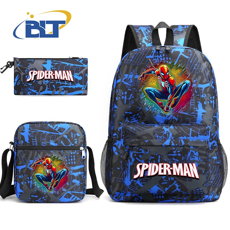 Spiderman printed student school bag set youth backpack shoulder bag pencil case 3-piece set kids gift for boys