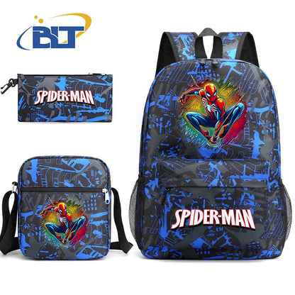 Spiderman printed student school bag set youth backpack shoulder bag pencil case 3-piece set kids gift for boys