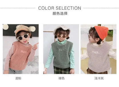 Children's Vest for Autumn and Winter, Outer Wear for Boys and Girls, Fashionable Waistcoat with Plush Fleece Simple Style