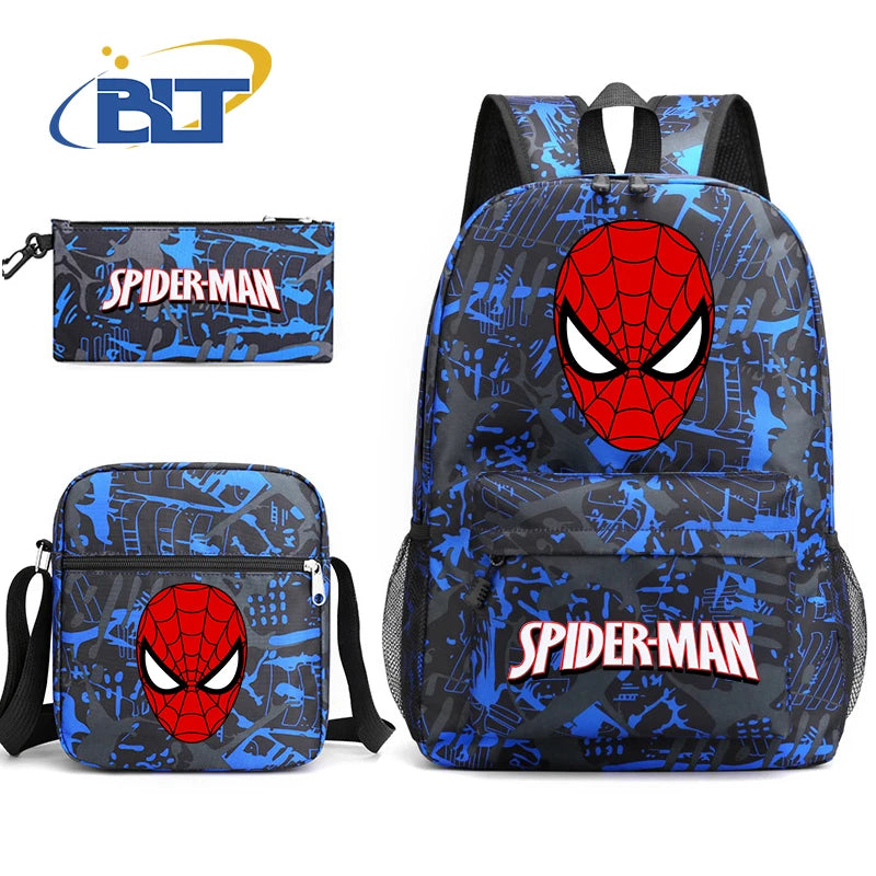 Spiderman printed student school bag set youth backpack shoulder bag pencil case 3-piece set kids gift for boys