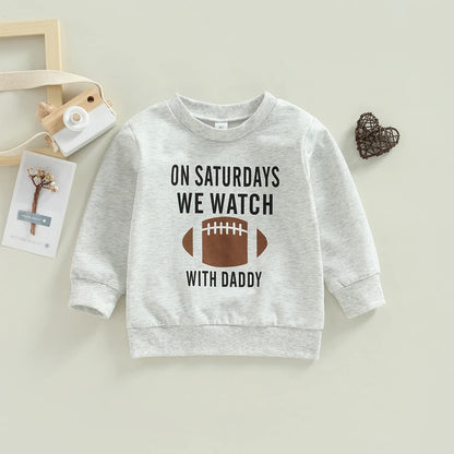 2022-09-02 Lioraitiin 0-6Years Toddler Kids Girl Boy Sweatshirt Ball Season Daddy Mommy Letters Football Print Pullover Tops