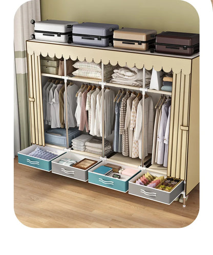 Simple wardrobe, sturdy and durable fabric cabinet, home bedroom assembly, rental room storage cabinet, wardrobe rack