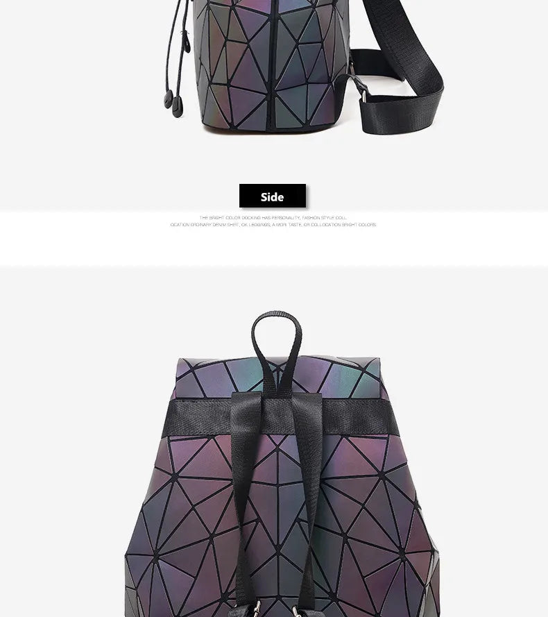 Fashion Luminous Women backpack Drawstring folding backpack Triangle Sequin Backpack for Reflective strip Female student bag