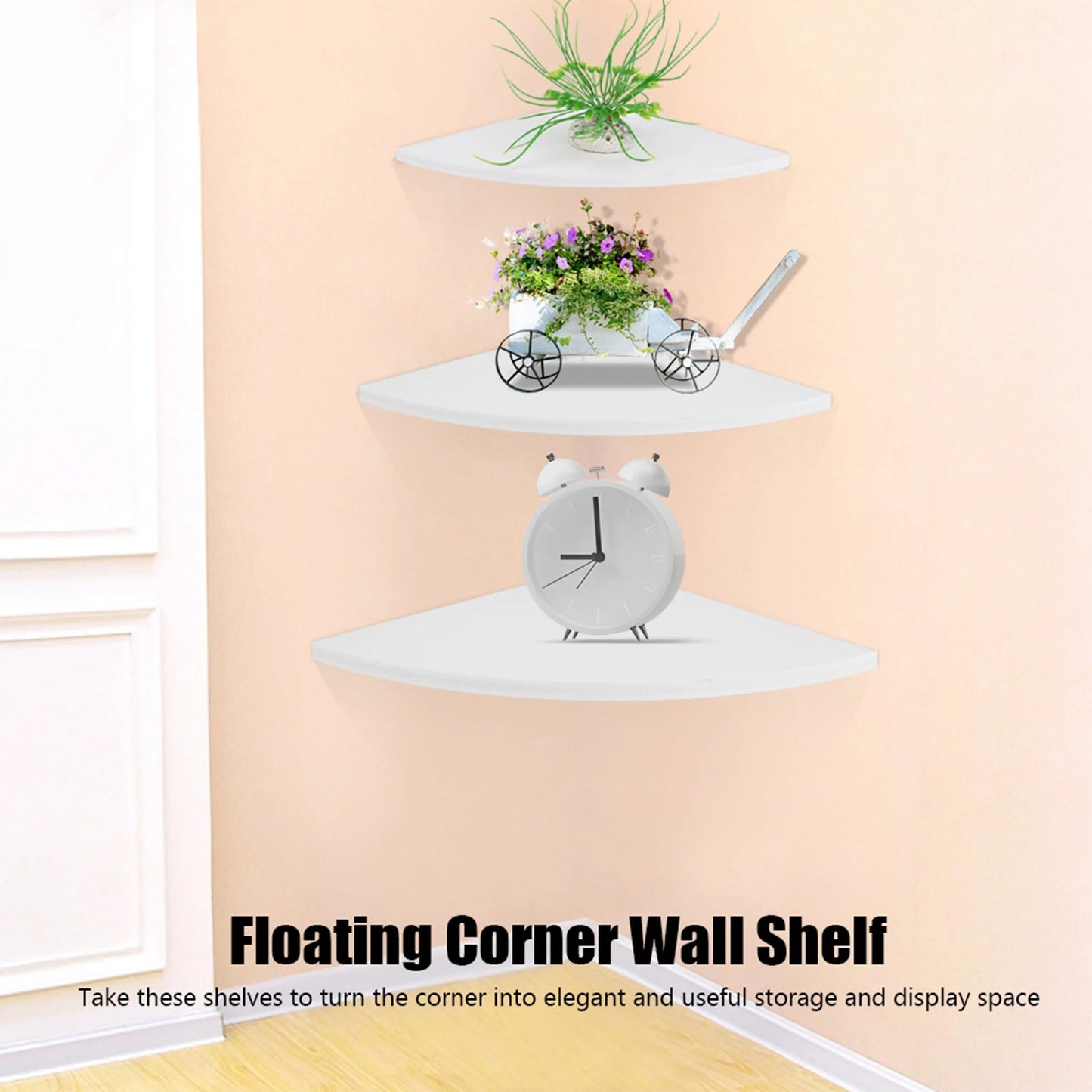 3Pcs Floating Corner Shelf Wall Mounted Storage Rack Bookshelves Home Furniture Office Decor