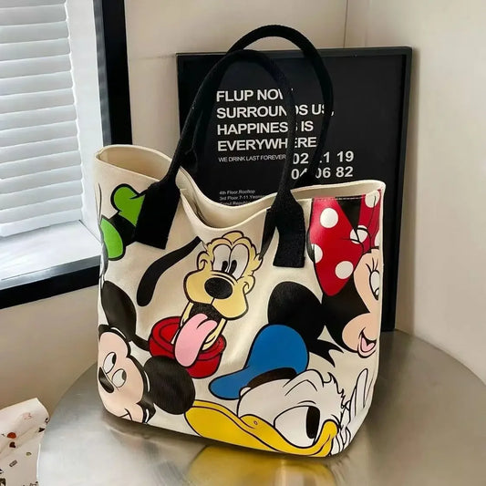 Disney Donald Duck Large Capacity Women's Shoulder Bag Stitch Canvas Bag Women's Simple Student Handbag School Bag