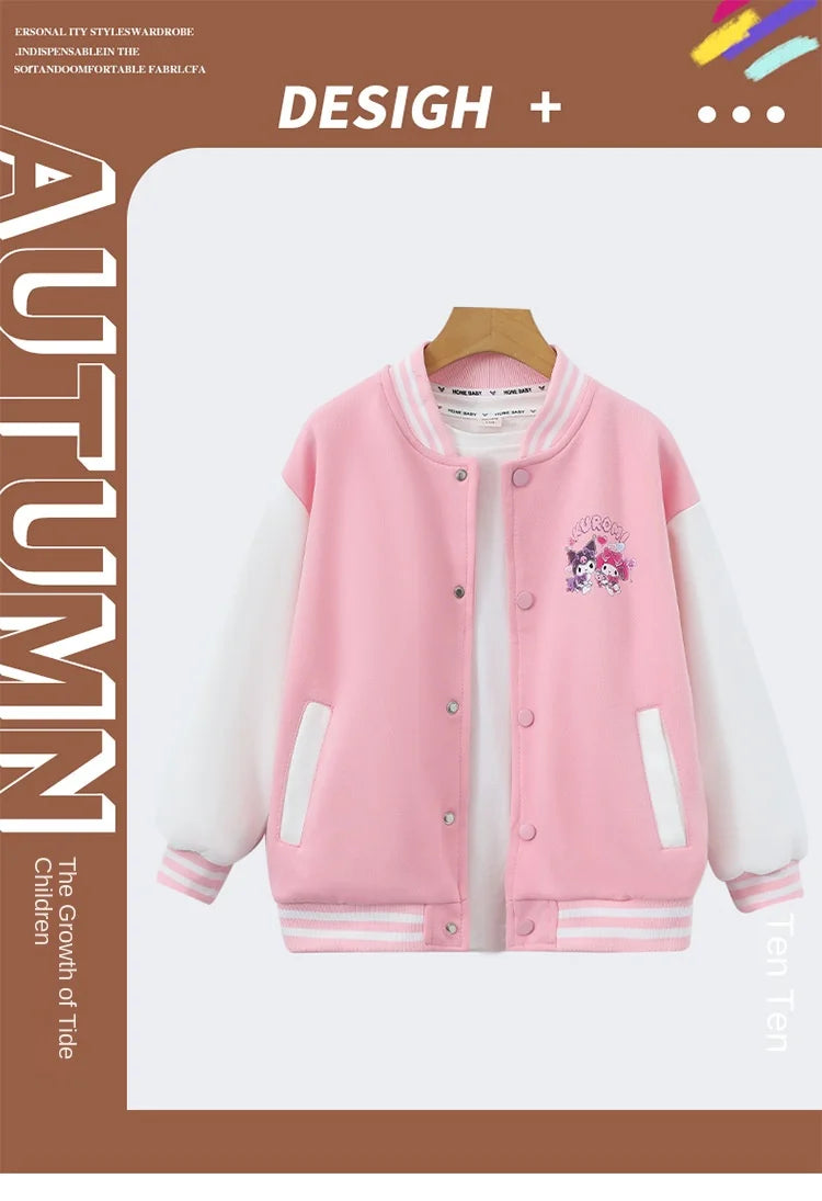 Sanrio Girls Boys Cartoon Kuromi Jacket Children Teen Coats Spring Autumn Kids Single breasted Jackets Casual Sports Outerwear