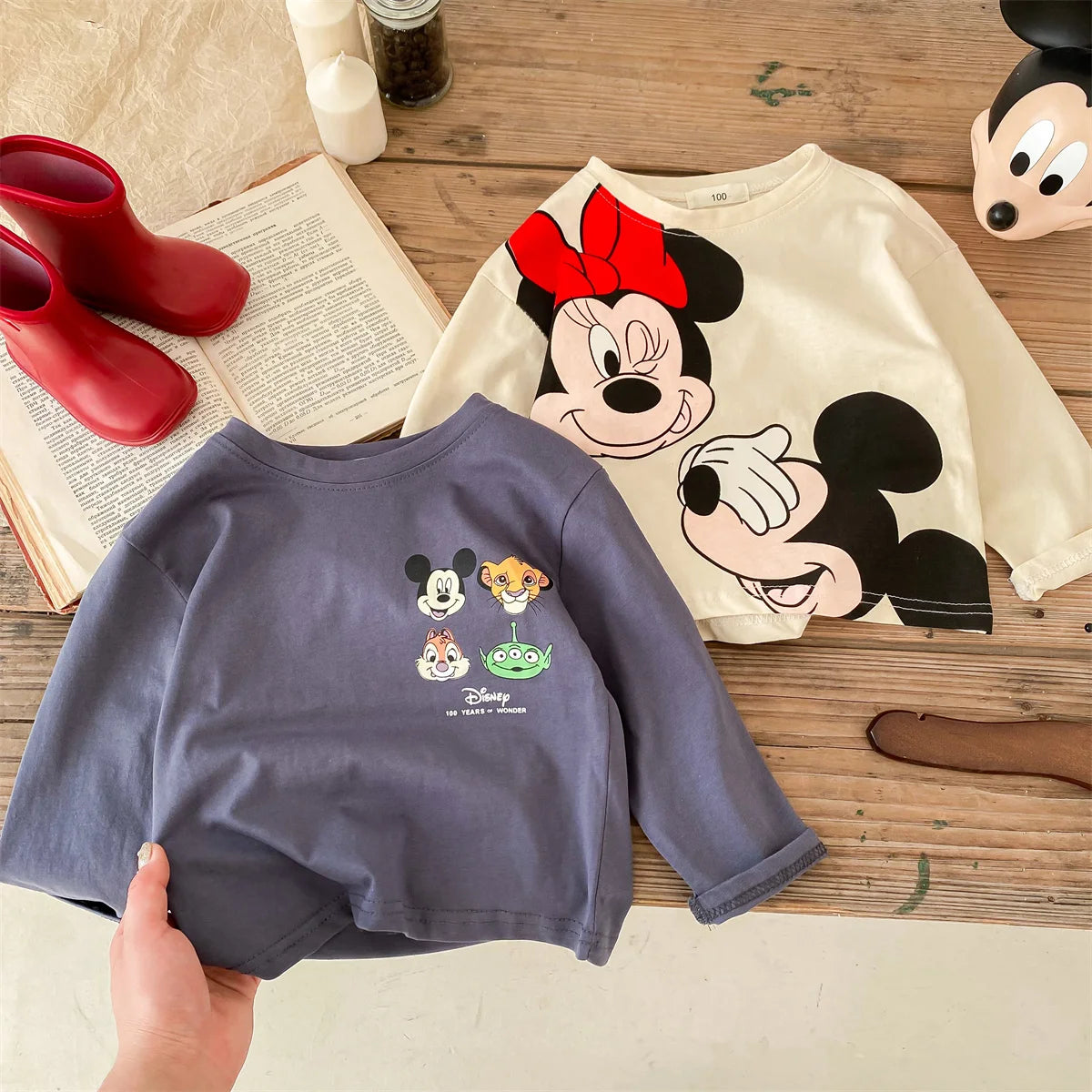 Trendy Brand Disney Children T-shirt Long-sleeved Tops Spring/autumn Clothing Kids Bottoming Shirt Cartoon Crewneck Girl Blouse