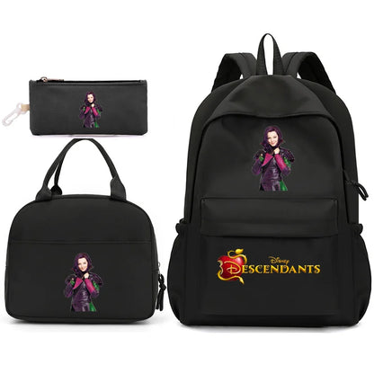 3pcs Disney Descendants Backpack with Lunch Bag for Women Student Teenagers School Bags Comfortable Travel Sets