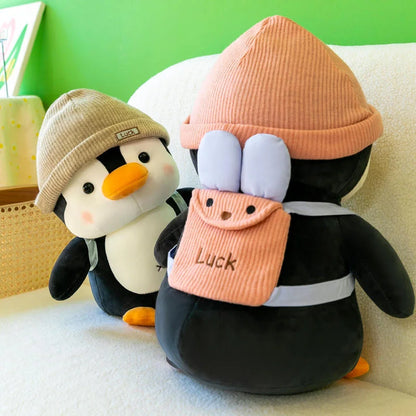 Backpack Little Penguin Doll Plush Toys Wearing Hat Penguin Comfort Sleep Companion Throw Pillow Birthday Gift