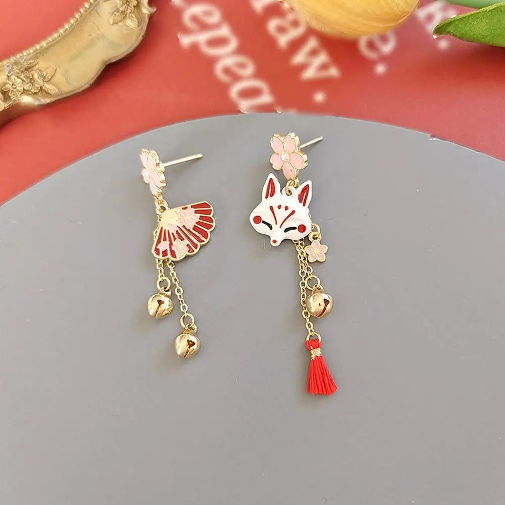 Women Eleagnt Chinese Flower Tassel Pendent Stud Earrings Cute Animal Dangle Drop Earrings Temperament Japanese Sakura Earrings