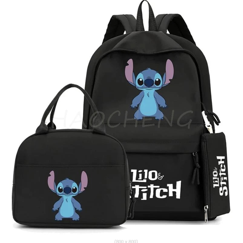 3Pcs/set Disney Lilo Stitch Colorful Backpack With Lunch Bag for Girl Boy Student Teenager Rucksack Women Casual School Bags Set