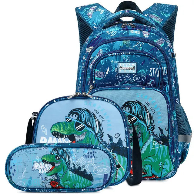 Boys Dinosaur Backpack Set with Lunch Box Pencil Case, School Book Bag for Kids Elementary Preschool