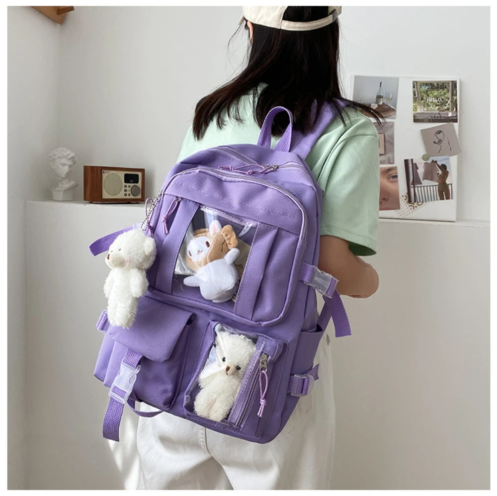 Girls High School Student Backpack Bags Backpack with Pin and Pendant,Cute Aesthetic Backpack ,Outdoor Sports Leisure Bag