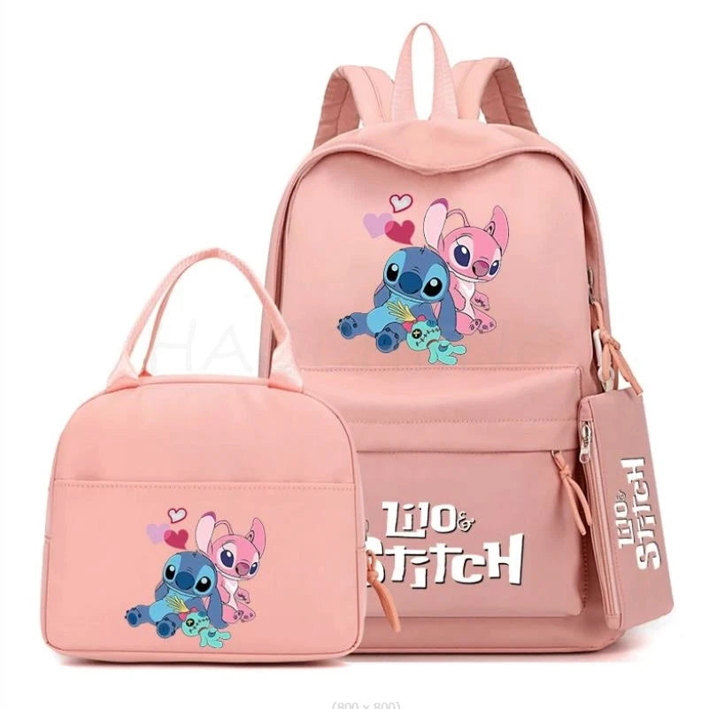 3Pcs/set Disney Lilo Stitch Colorful Backpack With Lunch Bag for Girl Boy Student Teenager Rucksack Women Casual School Bags Set