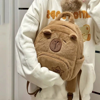 Kawaii Capybara Plush Backpack for Women Versatile Cartoon Funny Capibala Crossbody Bag aLrge Capacity Tote Bag