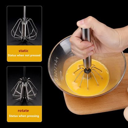 Semi-automatic Egg Beater 304 Stainless Steel Egg Whisk Manual Hand Mixer Self Turning Egg Stirrer Kitchen Accessories Egg Tools