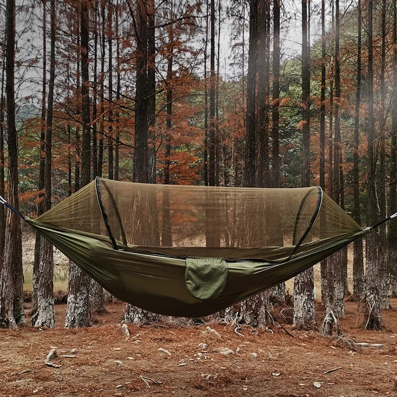 Camping Hammock with Mosquito Net 260x140cm Automatic Quick-opening Anti-rollover Nylon Hammock Chair Outdoor Hanging Bed Net