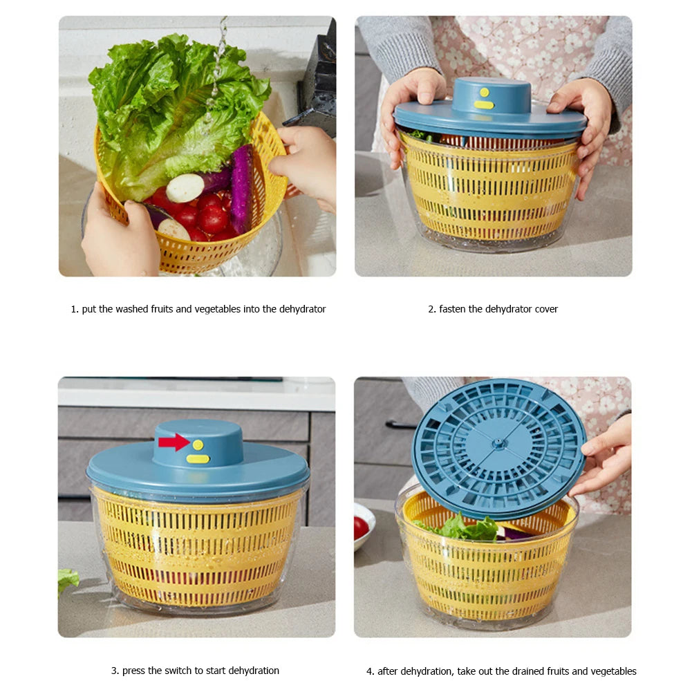 Electric Salad Spinner Fruit Vegetable Household Salad Dehydrator Leafy Vegetables Kitchen Tools Quick Dry for Fresh Crisp