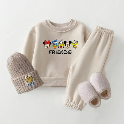 Autumn Baby Girl Clothes Sets Disney Winter Fleece Baby Clothes Outfit Mickey Mouse Toddler Baby Boy Outfit Set