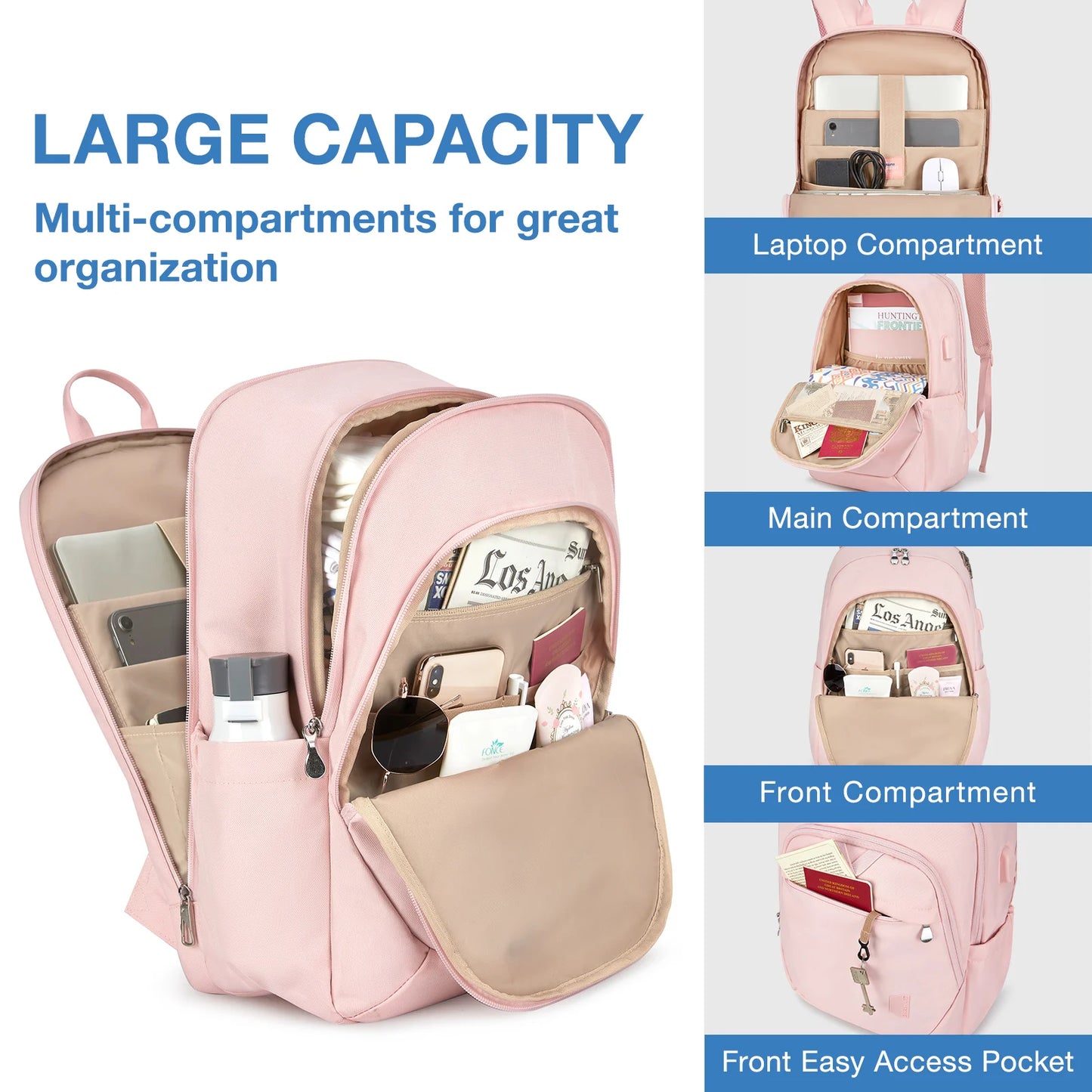 BAGSMART Backpacks for Women School Bag for girl 17.5''/15.6'' Notebook Travel Laptop Computer Backpack with USB Charging Port