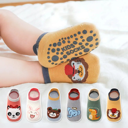 6 Pairs Kids Cotton Socks Cute Cartoon Animal Pattern Comfy Breathable Baby Non-slip Floor Socks