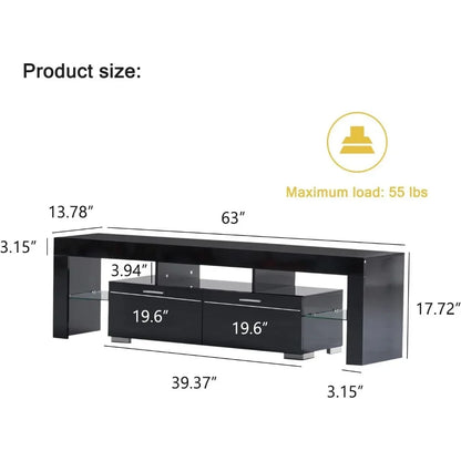 LED TV Stand for 75 Inch TV, High Gloss TV Entertainment Center with Storage Drawer, TV Console Table