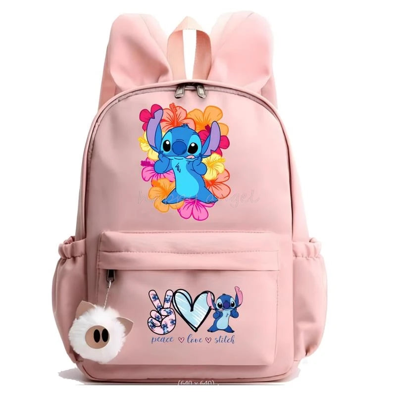 Hot Disney Lilo Stitch Backpack for Girls Boys Student Teenager Rucksack Women Casual School Bags Travel Rabbit Ears Mochila