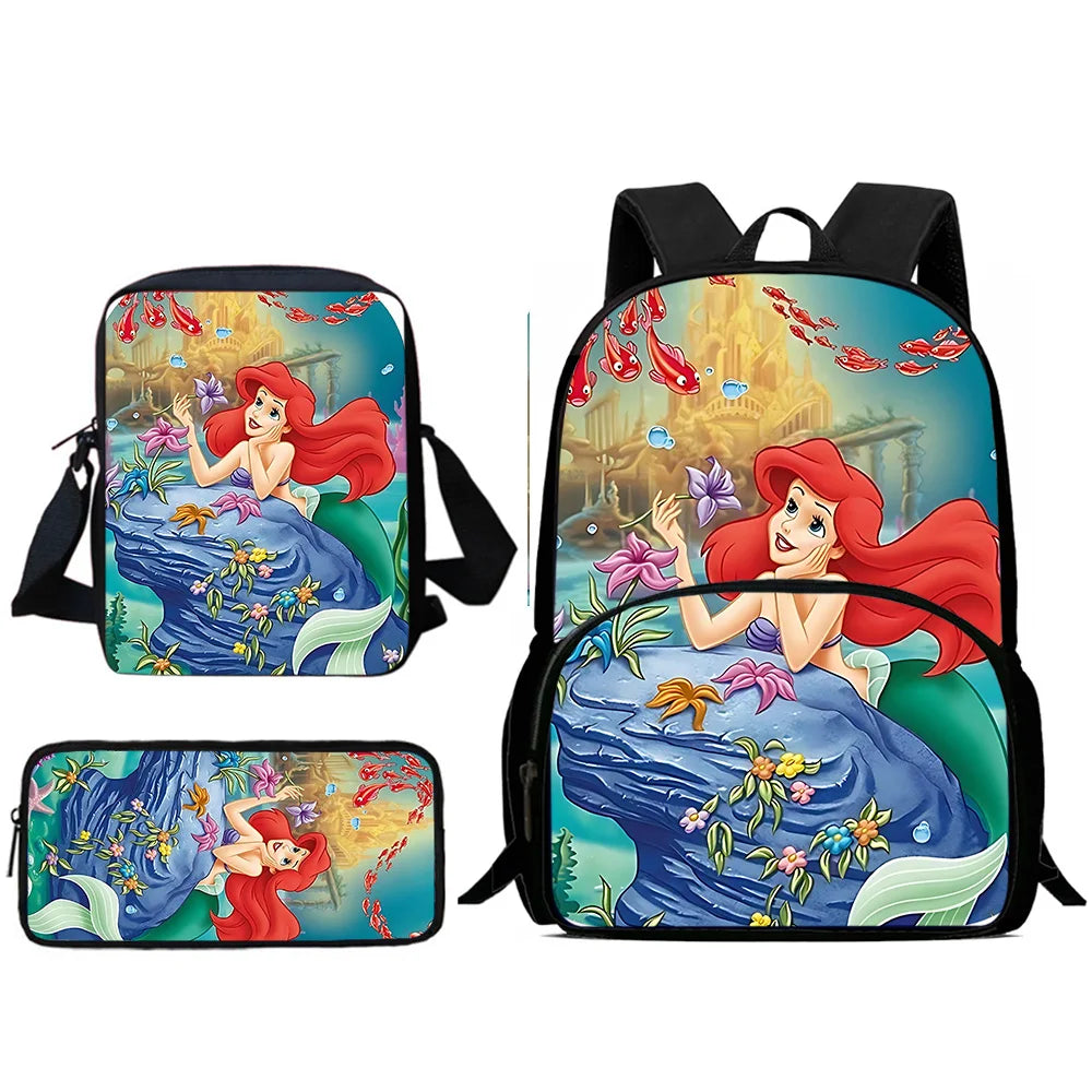 3Pcs Set Cute Princess Ariel Child Backpacks Shoulder Bag Pencil Case Pupil Large Capacity School Bags for Boys Girls Best Gift