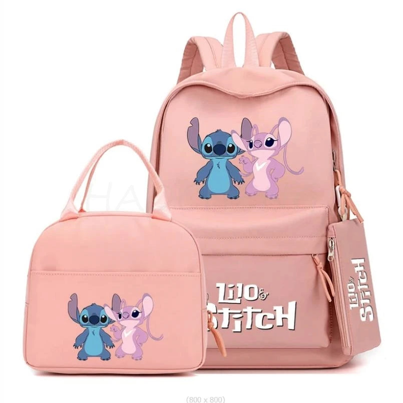 3Pcs/set Disney Lilo Stitch Colorful Backpack With Lunch Bag for Girl Boy Student Teenager Rucksack Women Casual School Bags Set