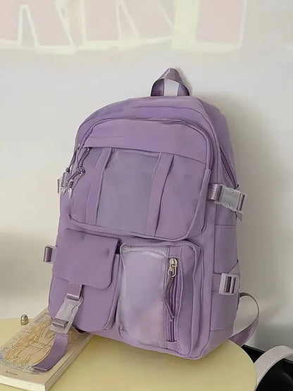 Popular Pink Purple Color Girls High School Student Backpack Bags Without any accessory version