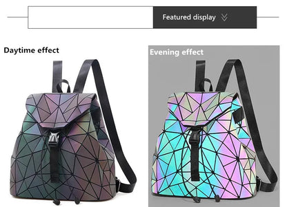 Fashion Luminous Women backpack Drawstring folding backpack Triangle Sequin Backpack for Reflective strip Female student bag