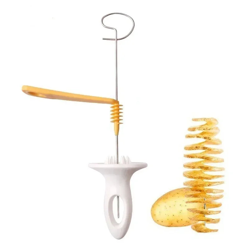 Potato Slicing Skewer Manual Rotating Tower Spiral Cyclone Potato Roll Slicing Skewer Cut Potato Roll Gadgets