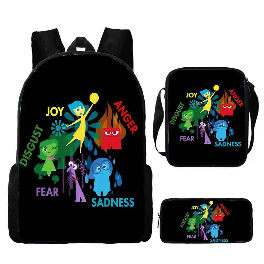 3pcs set Disney School Inside Cartoon Out Printing Backpack with Satchel Pencil Case, Kids Bags Custom Large Capacity Backpack