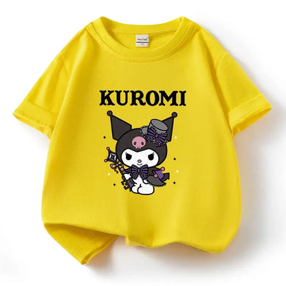 Kuromi Magic Print Summer Children's T-shirt Cute Brand Pure Cotton Trend Kawaii Boys and Girls High Quality Trend Fashion Tops