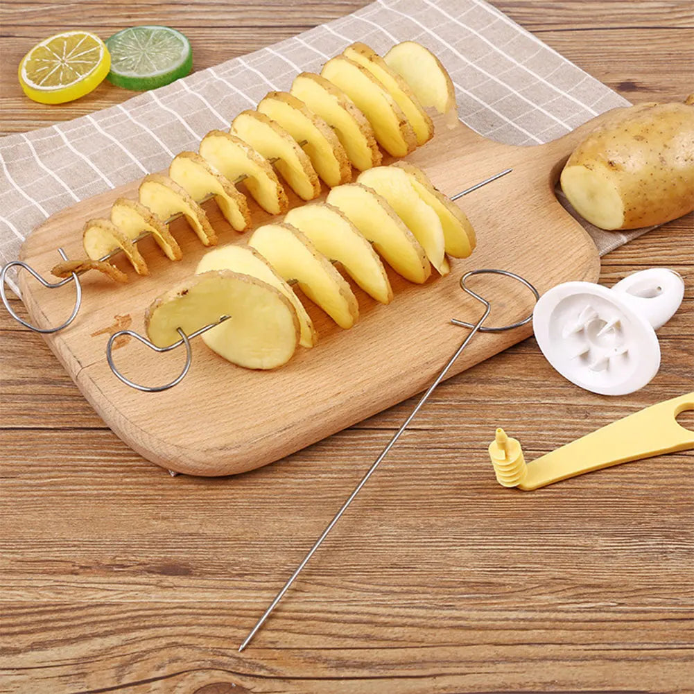 1Set Stainless Steel Plastic Rotate Potato Slicer Twisted Potato Spiral Slice Cutter Creative Vegetable Tool Kitchen Gadgets