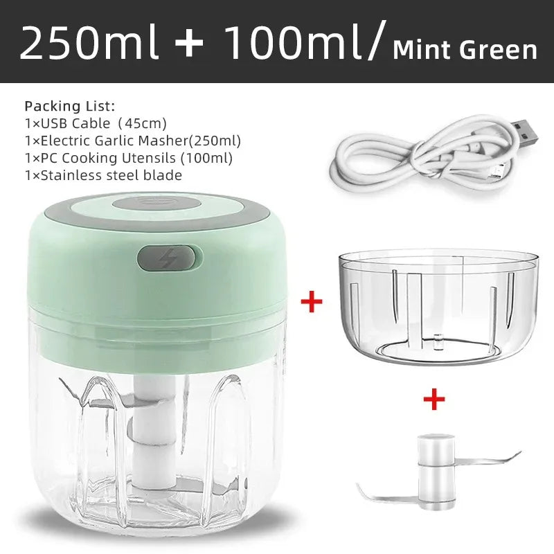 Mini Wireless Electric Garlic Crusher 100ml/250ml Portable Chopper USB Charging Ginger Chili Vegetable Masher Machine Kitchen