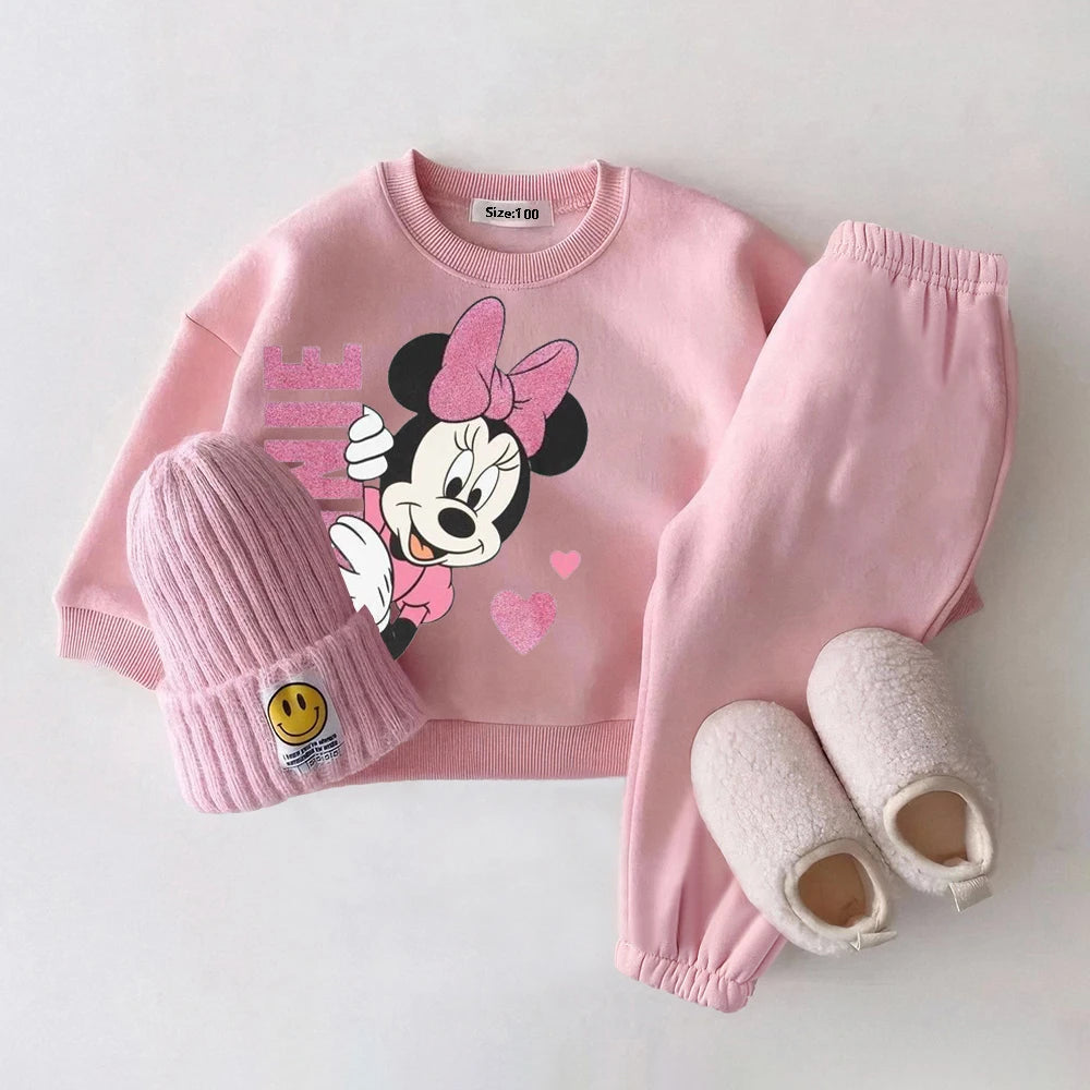 Autumn Baby Girl Clothes Sets Disney Winter Fleece Baby Clothes Outfit Mickey Mouse Toddler Baby Boy Outfit Set