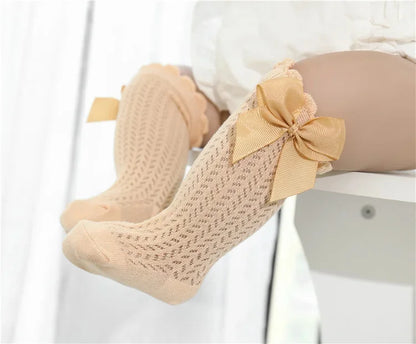 0-24Month Baby Girl Socks Toddler Bow Cotton Summer Mesh Lace Baby Knee Socks Newborn Infant Baby Princess Long Socks 2024 New