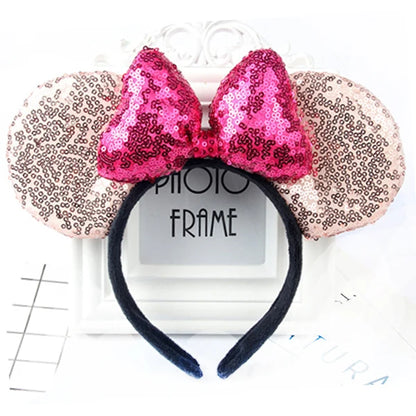 Minnie Mouse Ears Headband Big Size Sequin Bow Women Party Girl Hairband Hot Festival Disney Park Trip DIY Hair Accessories